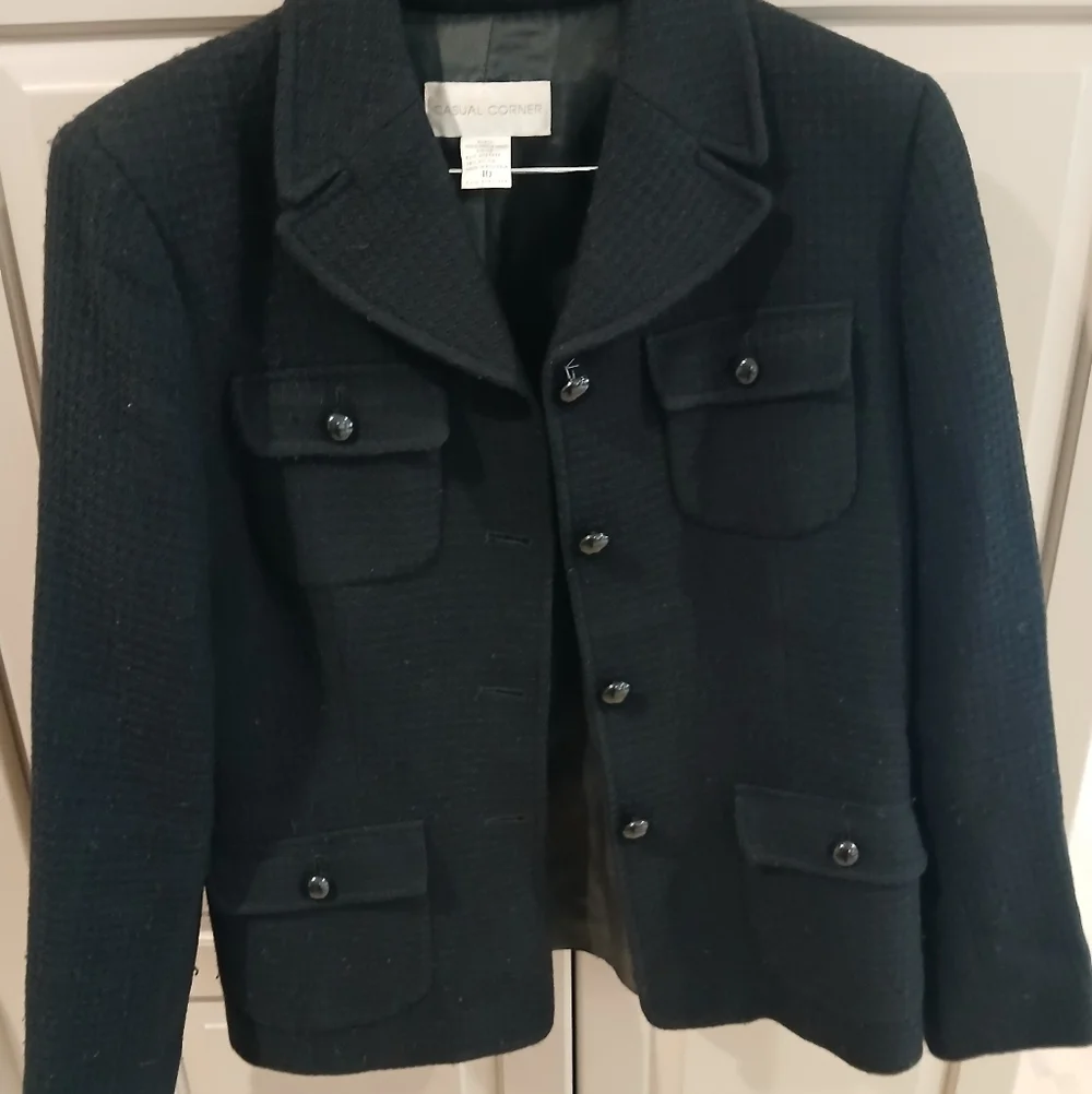 Vintage Black 100% Wool Button Down Blazer Jacket Lined Size:10 - Picture 8 of 11